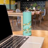 Aloha Puakenikeni Anthurium Pikake Lei Skinny Tumbler Marine Hawaiian Palaka Pattern LT9 - Polynesian Pride