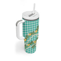 Aloha Puakenikeni Anthurium Pikake Lei Tumbler With Handle Marine Hawaiian Palaka Pattern