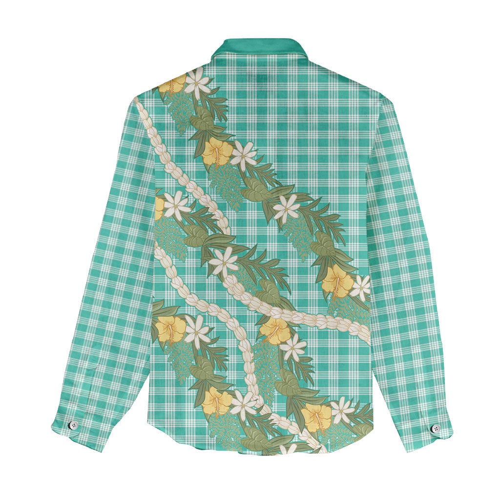 Aloha Puakenikeni Anthurium Pikake Lei Women Casual Shirt Marine Hawaiian Palaka Pattern LT9 - Polynesian Pride