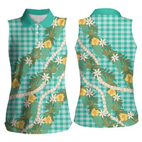 Aloha Puakenikeni Anthurium Pikake Lei Women Sleeveless Polo Shirt Marine Hawaiian Palaka Pattern LT9 - Polynesian Pride