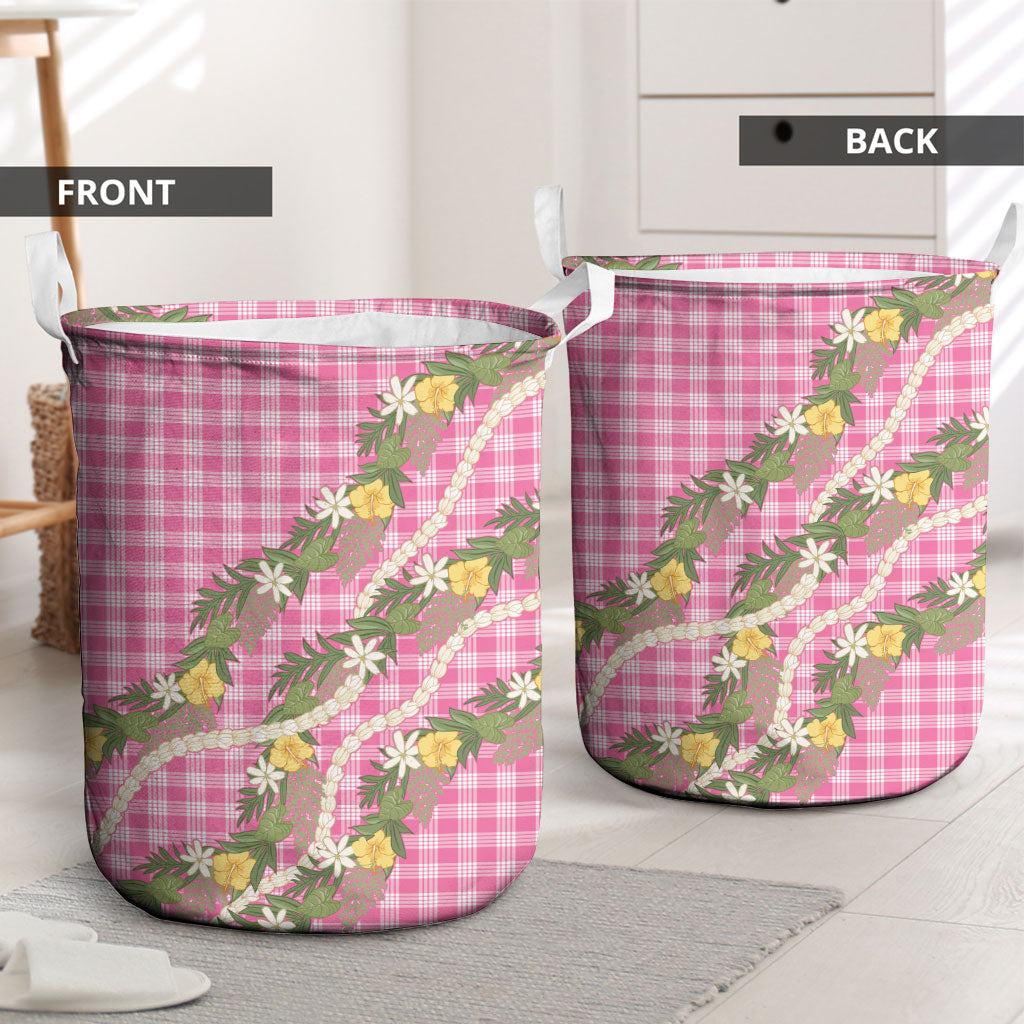 Aloha Puakenikeni Anthurium Pikake Lei Laundry Basket Tropical Pink Hawaiian Palaka Pattern