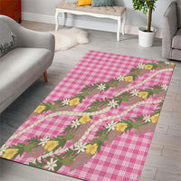 Aloha Puakenikeni Anthurium Pikake Lei Area Rug Tropical Pink Hawaiian Palaka Pattern