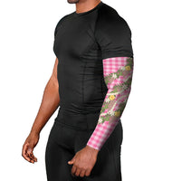 Aloha Puakenikeni Anthurium Pikake Lei Arm Sleeves Tropical Pink Hawaiian Palaka Pattern