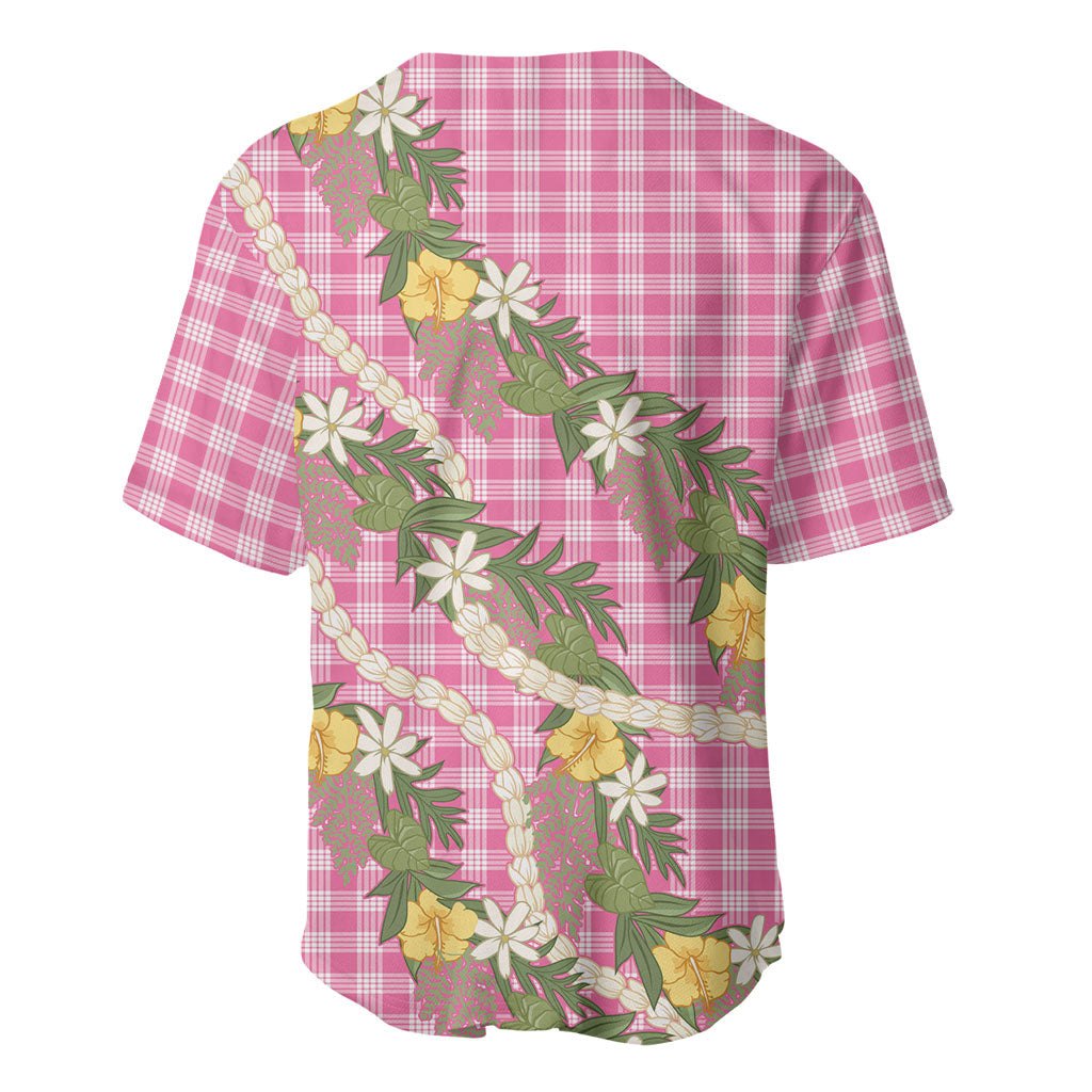 Aloha Puakenikeni Anthurium Pikake Lei Baseball Jersey Tropical Pink Hawaiian Palaka Pattern