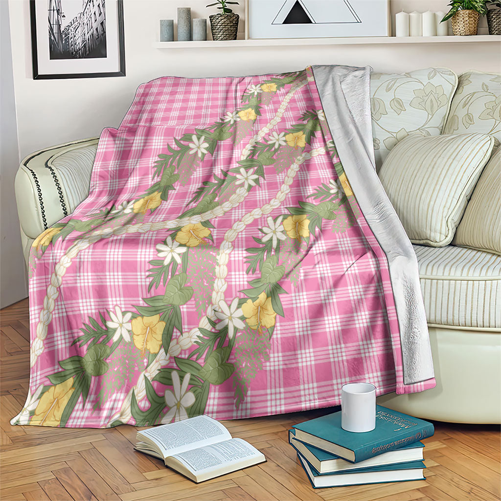 Aloha Puakenikeni Anthurium Pikake Lei Blanket Tropical Pink Hawaiian Palaka Pattern
