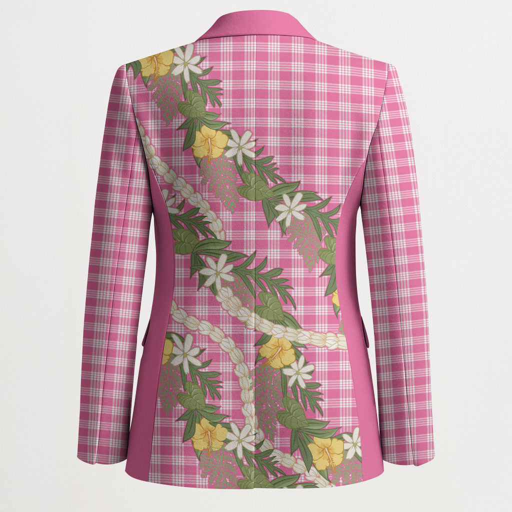 Aloha Puakenikeni Anthurium Pikake Lei Blazer Tropical Pink Hawaiian Palaka Pattern