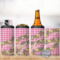 Aloha Puakenikeni Anthurium Pikake Lei 4 in 1 Can Cooler Tumbler Tropical Pink Hawaiian Palaka Pattern LT9 - Polynesian Pride