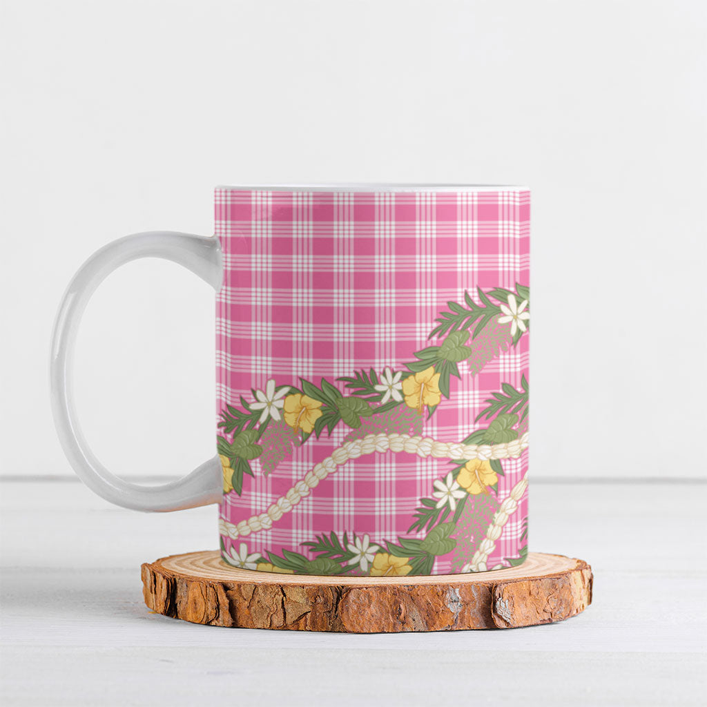 Aloha Puakenikeni Anthurium Pikake Lei Ceramic Mug Tropical Pink Hawaiian Palaka Pattern