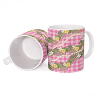 Aloha Puakenikeni Anthurium Pikake Lei Ceramic Mug Tropical Pink Hawaiian Palaka Pattern