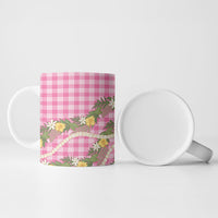 Aloha Puakenikeni Anthurium Pikake Lei Ceramic Mug Tropical Pink Hawaiian Palaka Pattern