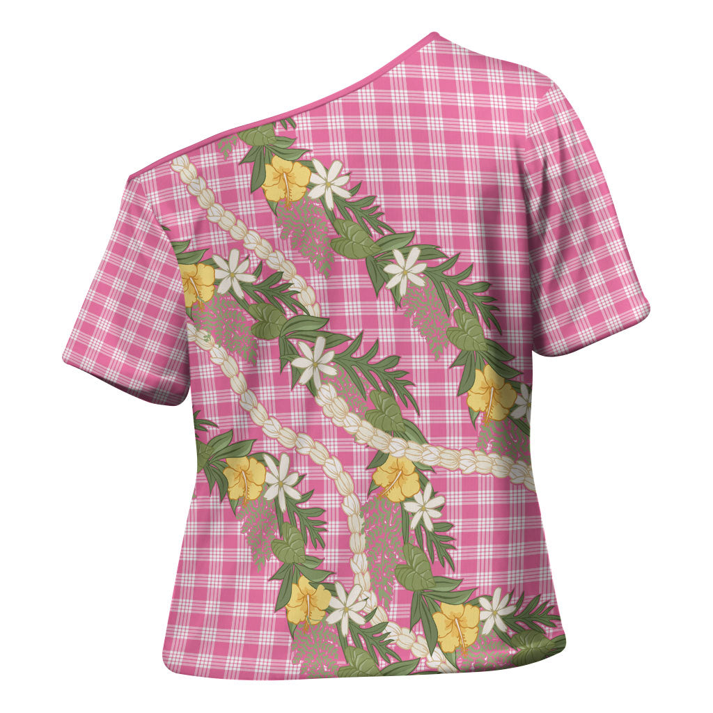 Aloha Puakenikeni Anthurium Pikake Lei Cross Shoulder Shirt Tropical Pink Hawaiian Palaka Pattern