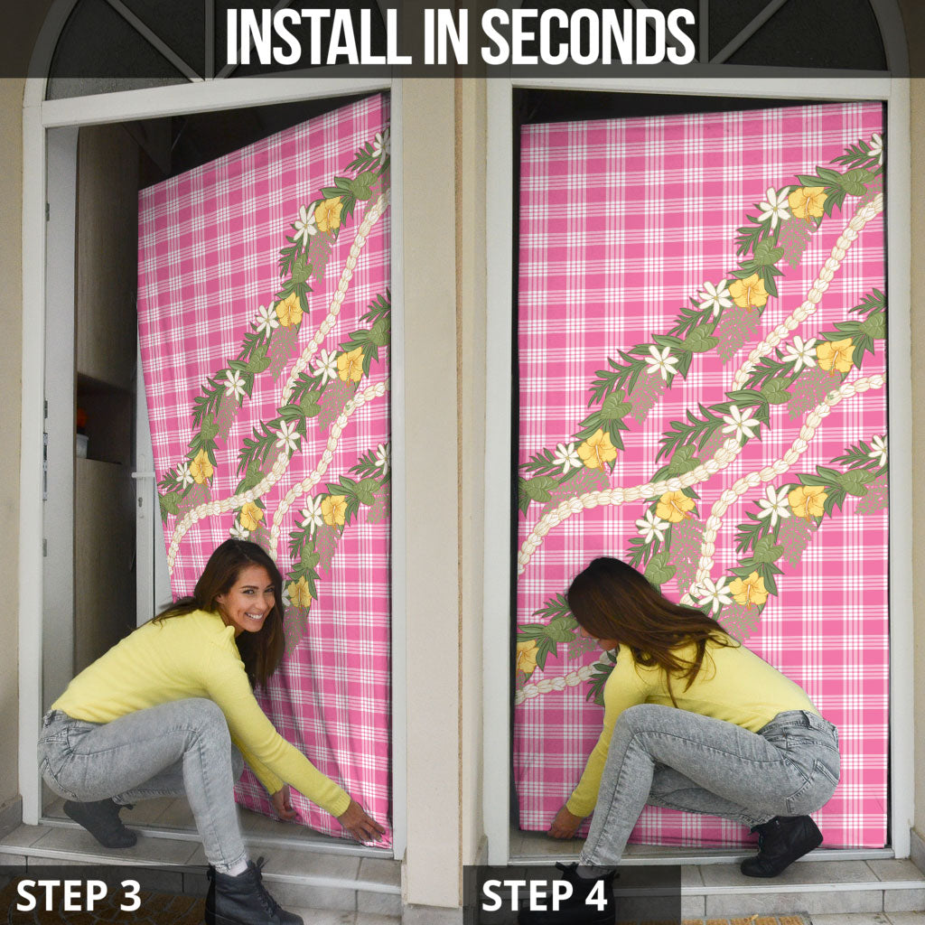 Aloha Puakenikeni Anthurium Pikake Lei Door Cover Tropical Pink Hawaiian Palaka Pattern