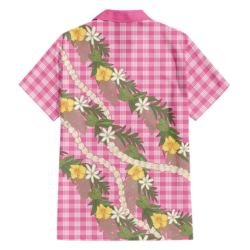 Aloha Puakenikeni Anthurium Pikake Lei Family Matching Mermaid Dress and Hawaiian Shirt Tropical Pink Hawaiian Palaka Pattern LT9 - Polynesian Pride