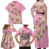 Aloha Puakenikeni Anthurium Pikake Lei Family Matching Off Shoulder Maxi Dress and Hawaiian Shirt Tropical Pink Hawaiian Palaka Pattern LT9 - Polynesian Pride