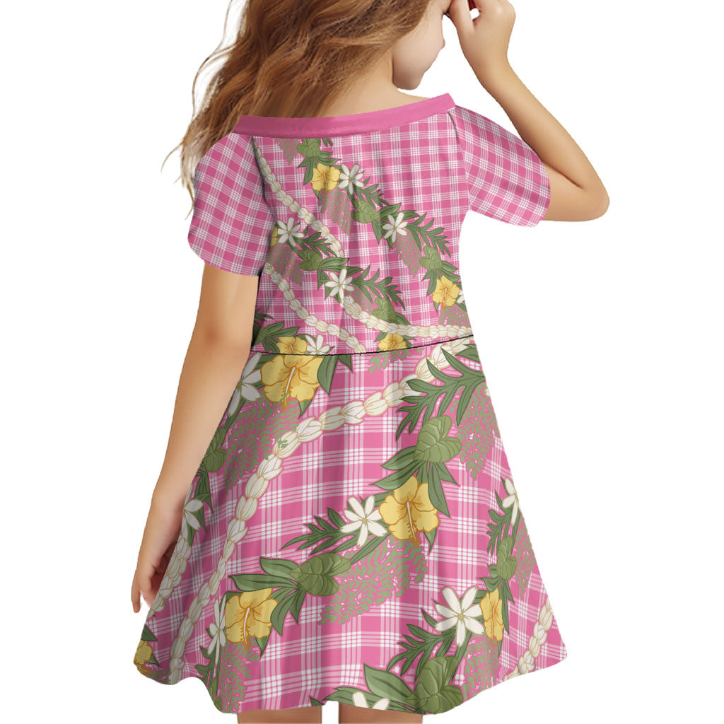 Aloha Puakenikeni Anthurium Pikake Lei Family Matching Off Shoulder Short Dress and Hawaiian Shirt Tropical Pink Hawaiian Palaka Pattern LT9 - Polynesian Pride