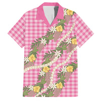 Aloha Puakenikeni Anthurium Pikake Lei Family Matching Puletasi and Hawaiian Shirt Tropical Pink Hawaiian Palaka Pattern LT9 Dad's Shirt - Short Sleeve Pink - Polynesian Pride