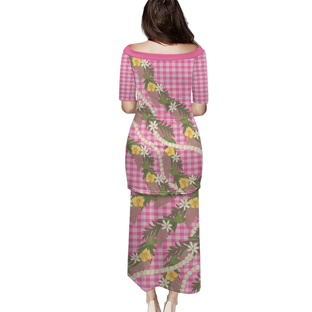 Aloha Puakenikeni Anthurium Pikake Lei Family Matching Puletasi and Hawaiian Shirt Tropical Pink Hawaiian Palaka Pattern LT9 - Polynesian Pride