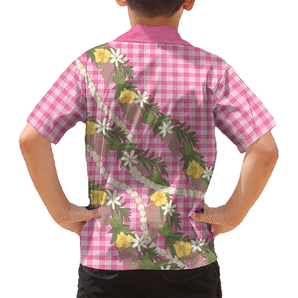 Aloha Puakenikeni Anthurium Pikake Lei Family Matching Short Sleeve Bodycon Dress and Hawaiian Shirt Tropical Pink Hawaiian Palaka Pattern LT9 - Polynesian Pride