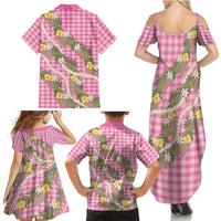 Aloha Puakenikeni Anthurium Pikake Lei Family Matching Summer Maxi Dress and Hawaiian Shirt Tropical Pink Hawaiian Palaka Pattern LT9 - Polynesian Pride