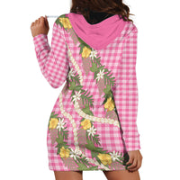 Aloha Puakenikeni Anthurium Pikake Lei Hoodie Dress Tropical Pink Hawaiian Palaka Pattern LT9 - Polynesian Pride