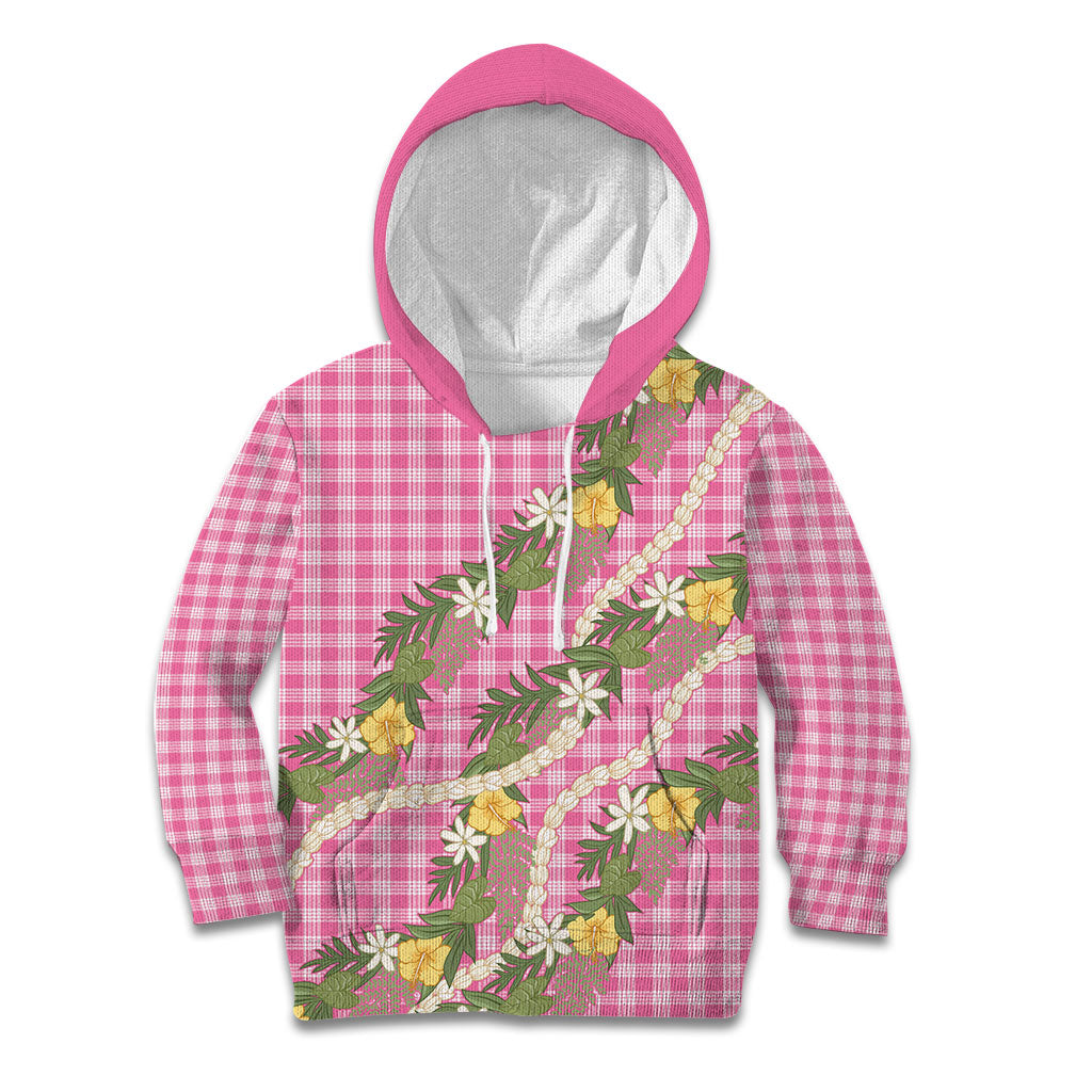 Aloha Puakenikeni Anthurium Pikake Lei Kid Hoodie Tropical Pink Hawaiian Palaka Pattern