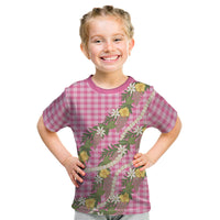 Aloha Puakenikeni Anthurium Pikake Lei Kid T Shirt Tropical Pink Hawaiian Palaka Pattern LT9 Pink - Polynesian Pride