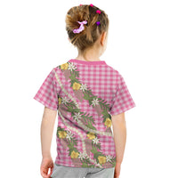 Aloha Puakenikeni Anthurium Pikake Lei Kid T Shirt Tropical Pink Hawaiian Palaka Pattern LT9 - Polynesian Pride