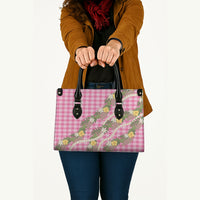 Aloha Puakenikeni Anthurium Pikake Lei Leather Bag Tropical Pink Hawaiian Palaka Pattern