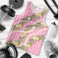Aloha Puakenikeni Anthurium Pikake Lei Men Tank Top Tropical Pink Hawaiian Palaka Pattern