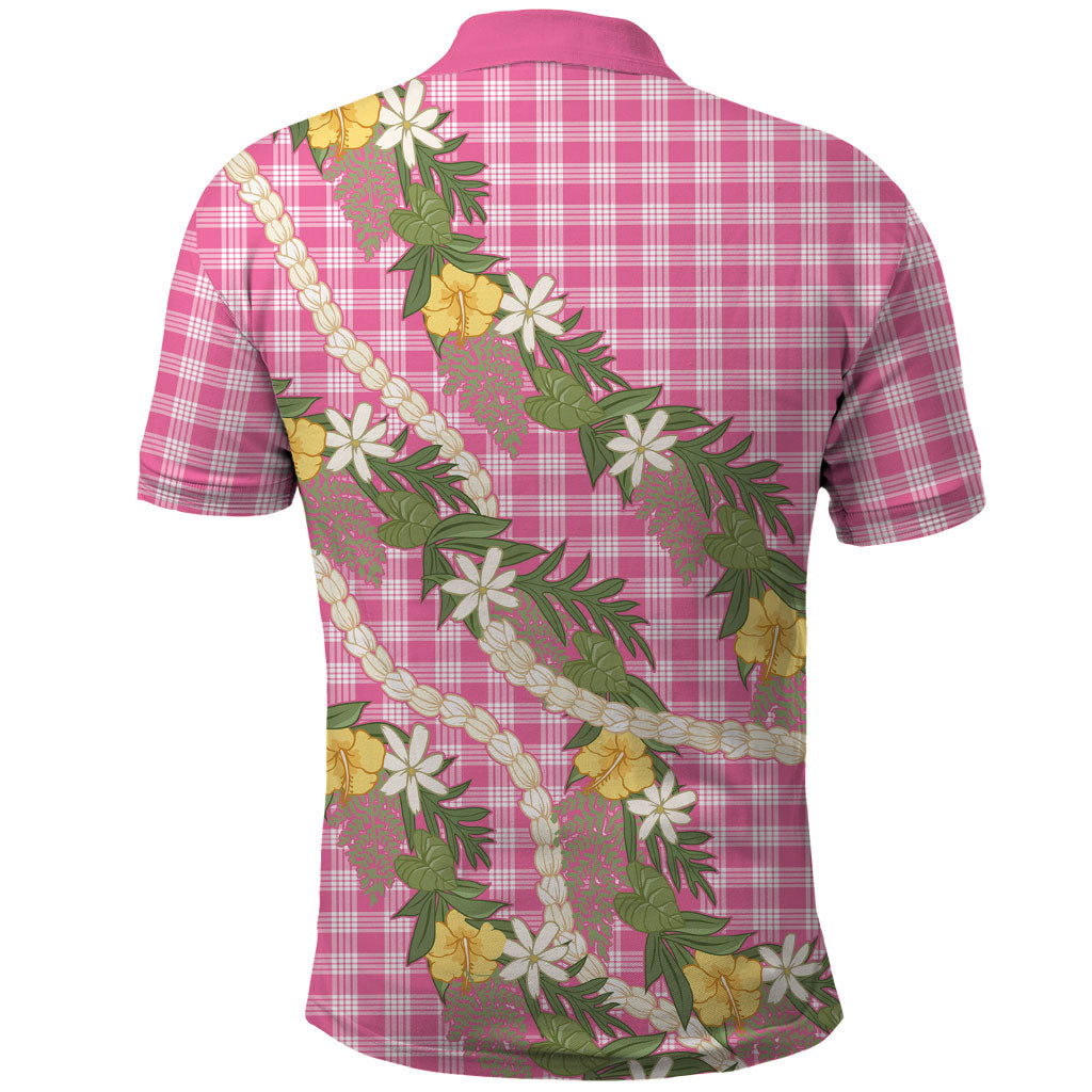 Aloha Puakenikeni Anthurium Pikake Lei Polo Shirt Tropical Pink Hawaiian Palaka Pattern