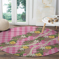 Aloha Puakenikeni Anthurium Pikake Lei Round Carpet Tropical Pink Hawaiian Palaka Pattern