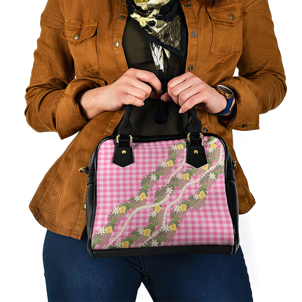 Aloha Puakenikeni Anthurium Pikake Lei Shoulder Handbag Tropical Pink Hawaiian Palaka Pattern