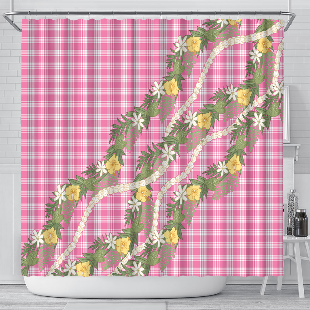 Aloha Puakenikeni Anthurium Pikake Lei Shower Curtain Tropical Pink Hawaiian Palaka Pattern