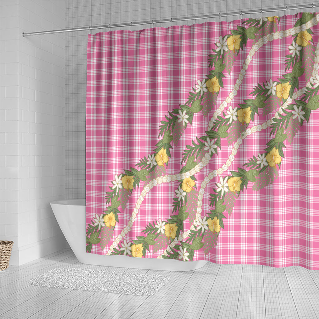 Aloha Puakenikeni Anthurium Pikake Lei Shower Curtain Tropical Pink Hawaiian Palaka Pattern