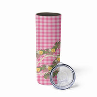 Aloha Puakenikeni Anthurium Pikake Lei Skinny Tumbler Tropical Pink Hawaiian Palaka Pattern LT9 - Polynesian Pride