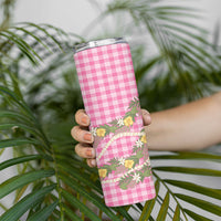 Aloha Puakenikeni Anthurium Pikake Lei Skinny Tumbler Tropical Pink Hawaiian Palaka Pattern LT9 - Polynesian Pride