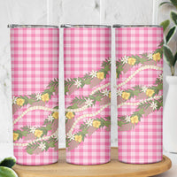 Aloha Puakenikeni Anthurium Pikake Lei Skinny Tumbler Tropical Pink Hawaiian Palaka Pattern LT9 - Polynesian Pride
