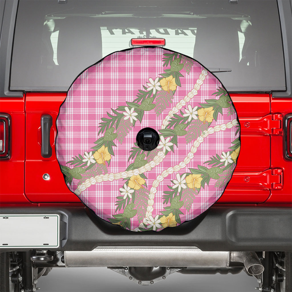 Aloha Puakenikeni Anthurium Pikake Lei Spare Tire Cover Tropical Pink Hawaiian Palaka Pattern