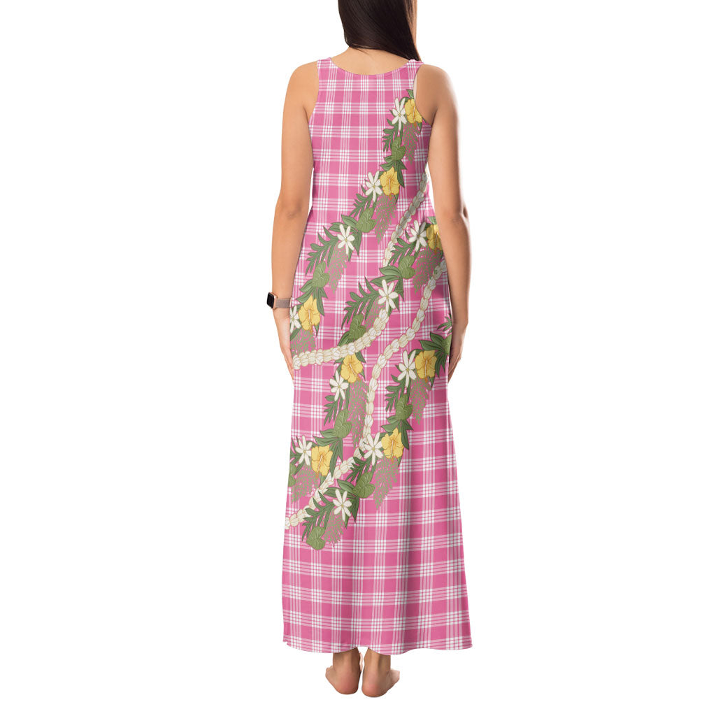 Aloha Puakenikeni Anthurium Pikake Lei Tank Maxi Dress Tropical Pink Hawaiian Palaka Pattern