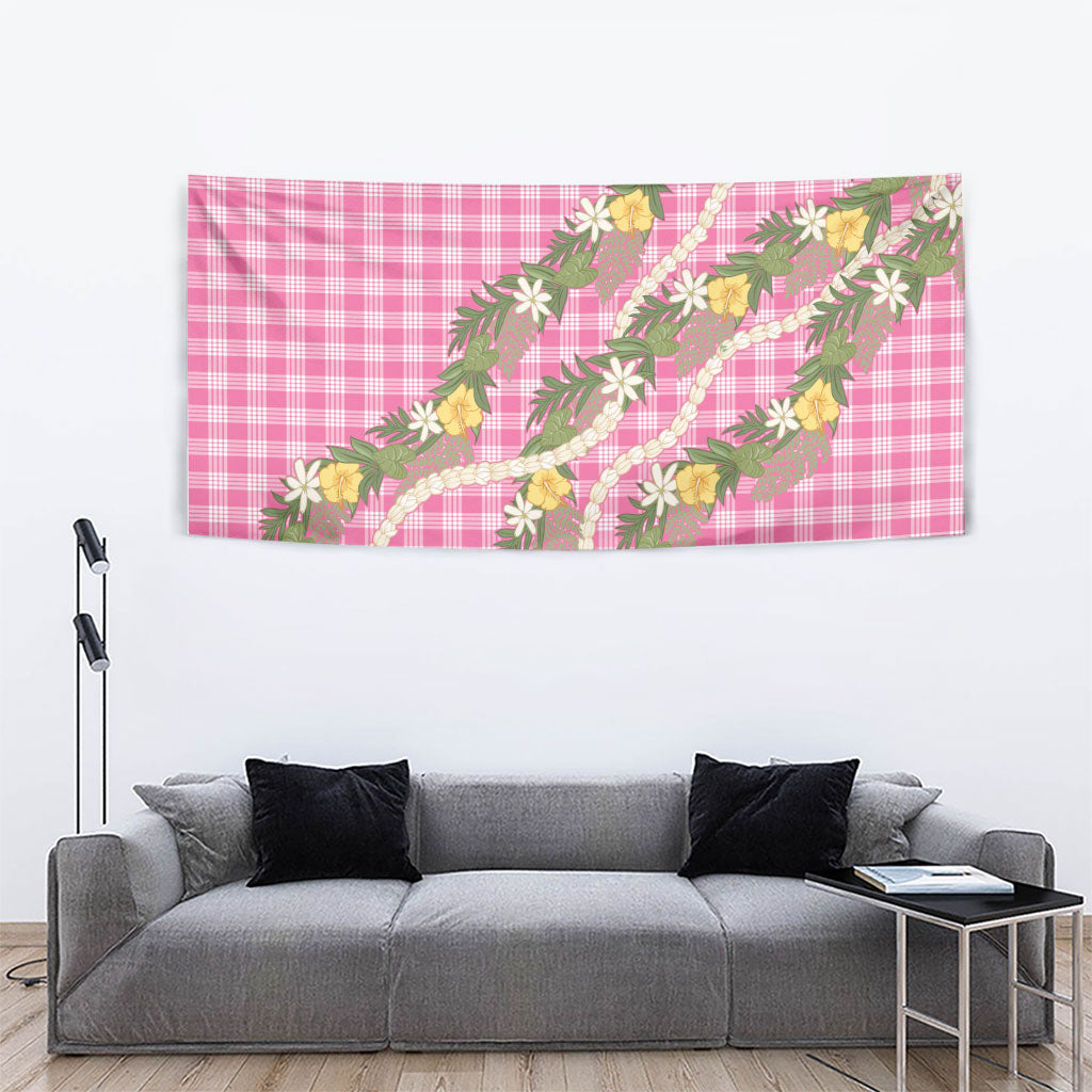 Aloha Puakenikeni Anthurium Pikake Lei Tapestry Tropical Pink Hawaiian Palaka Pattern
