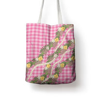 Aloha Puakenikeni Anthurium Pikake Lei Tote Bag Tropical Pink Hawaiian Palaka Pattern