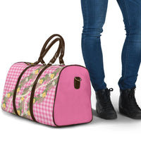 Aloha Puakenikeni Anthurium Pikake Lei Travel Bag Tropical Pink Hawaiian Palaka Pattern