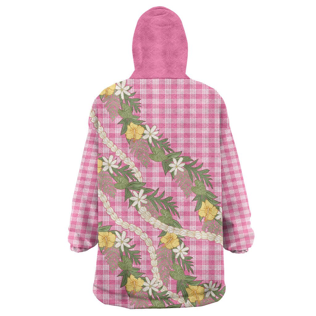 Aloha Puakenikeni Anthurium Pikake Lei Wearable Blanket Hoodie Tropical Pink Hawaiian Palaka Pattern LT9 - Polynesian Pride