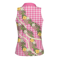 Aloha Puakenikeni Anthurium Pikake Lei Women Sleeveless Polo Shirt Tropical Pink Hawaiian Palaka Pattern LT9 - Polynesian Pride