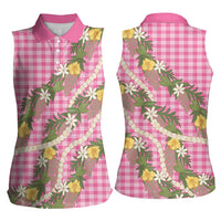 Aloha Puakenikeni Anthurium Pikake Lei Women Sleeveless Polo Shirt Tropical Pink Hawaiian Palaka Pattern LT9 - Polynesian Pride