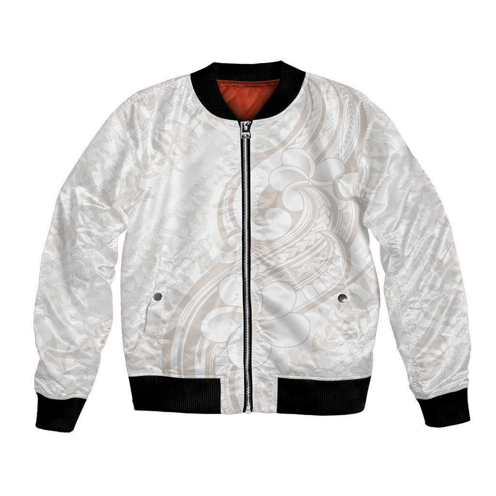 Hawaii Plumeria Lokelani Pikake Lei Bomber Jacket Sandy Beige Polynesian Tattoo LT9 Unisex Beige - Polynesian Pride