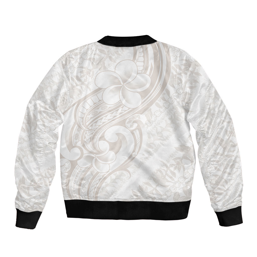 Hawaii Plumeria Lokelani Pikake Lei Bomber Jacket Sandy Beige Polynesian Tattoo LT9 - Polynesian Pride