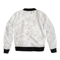 Hawaii Plumeria Lokelani Pikake Lei Bomber Jacket Sandy Beige Polynesian Tattoo LT9 - Polynesian Pride