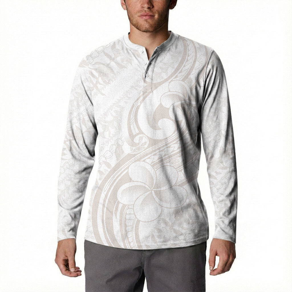 Hawaii Plumeria Lokelani Pikake Lei Button Sweatshirt Sandy Beige Polynesian Tattoo