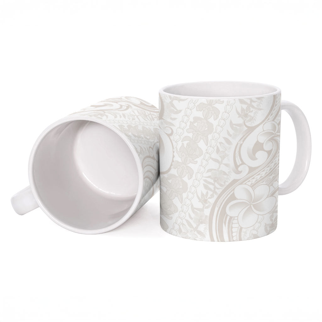 Hawaii Plumeria Lokelani Pikake Lei Ceramic Mug Sandy Beige Polynesian Tattoo LT9 - Polynesian Pride